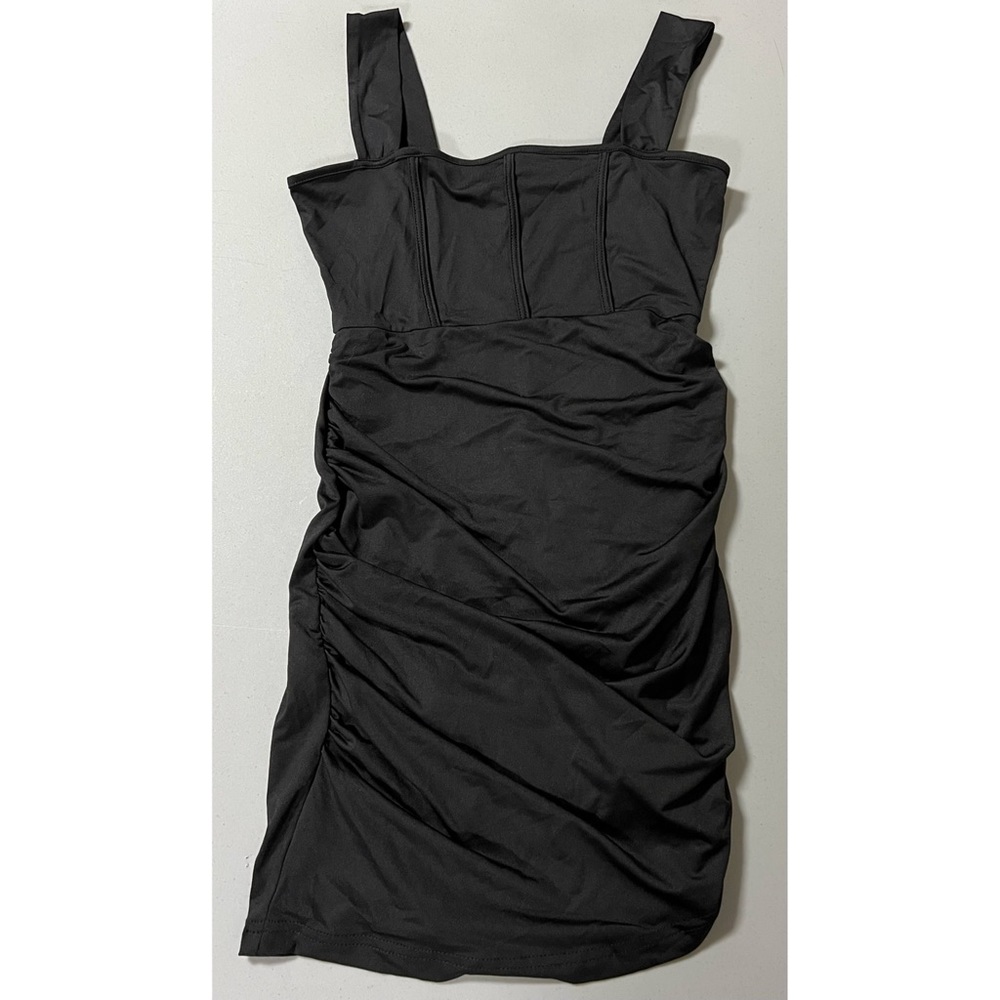 Black Solid Ruched Bodycon Mini Dress Size S 🖤 #party #mini #dress #bodycon